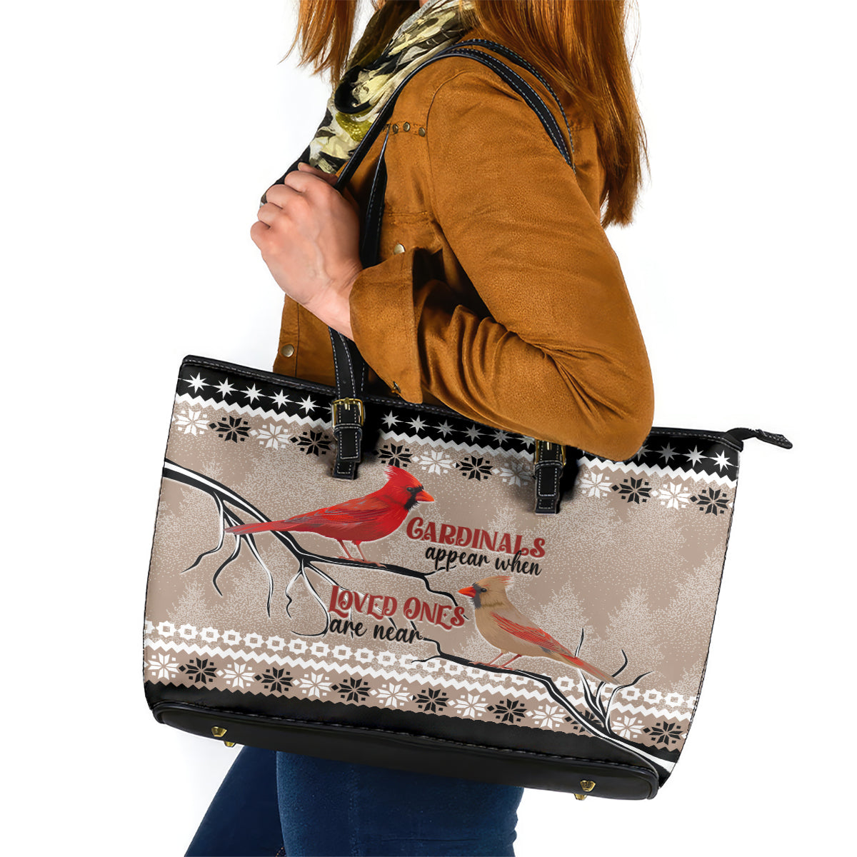 Christmas Cardinal Birds Leather Tote Bag Cardinals Appear When Loved Ones Are Near - Wonder Print Shop