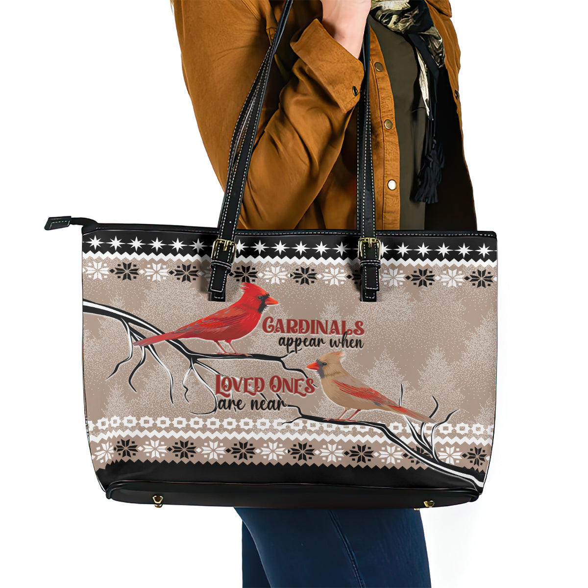 Christmas Cardinal Birds Leather Tote Bag Cardinals Appear When Loved Ones Are Near - Wonder Print Shop