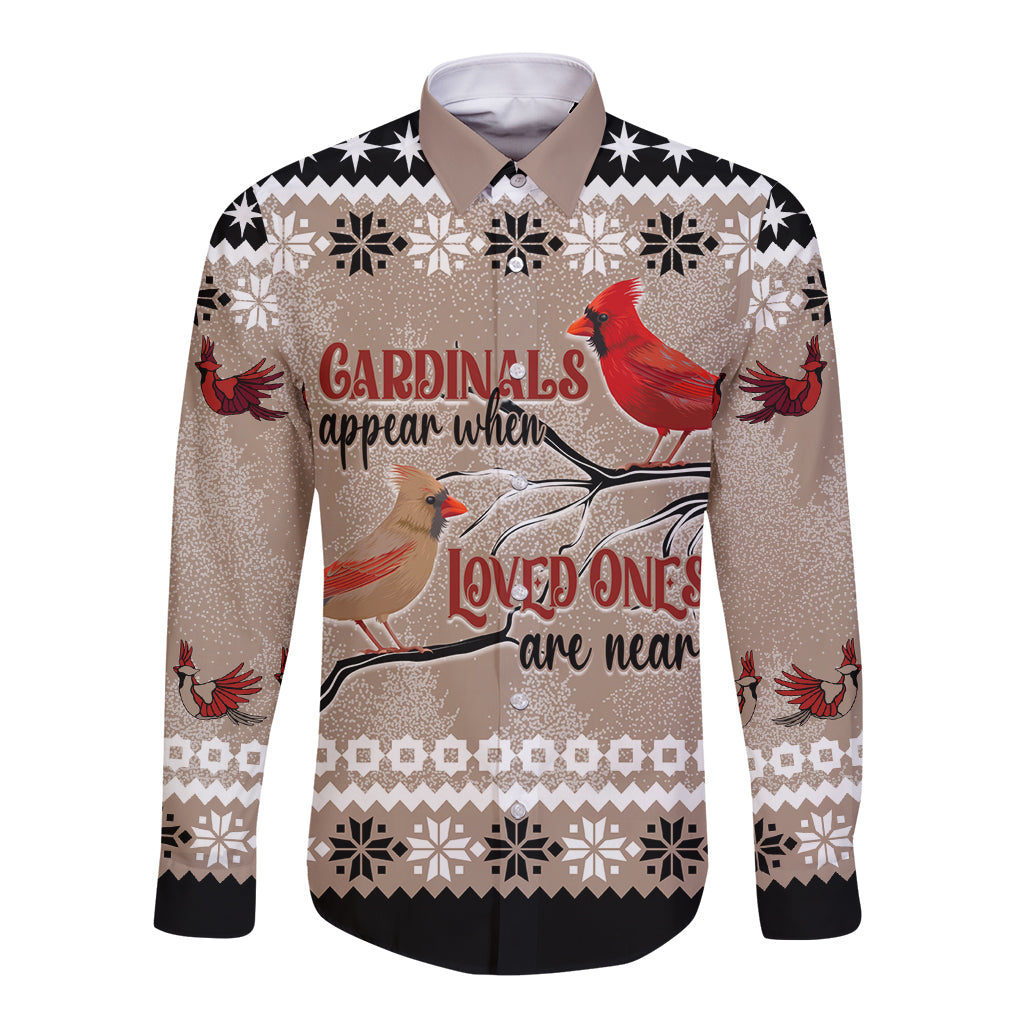 Chrismas Cardinal Birds Long Sleeve Button Shirt Cardinals Appear When Loved Ones Are Near - Wonder Print Shop