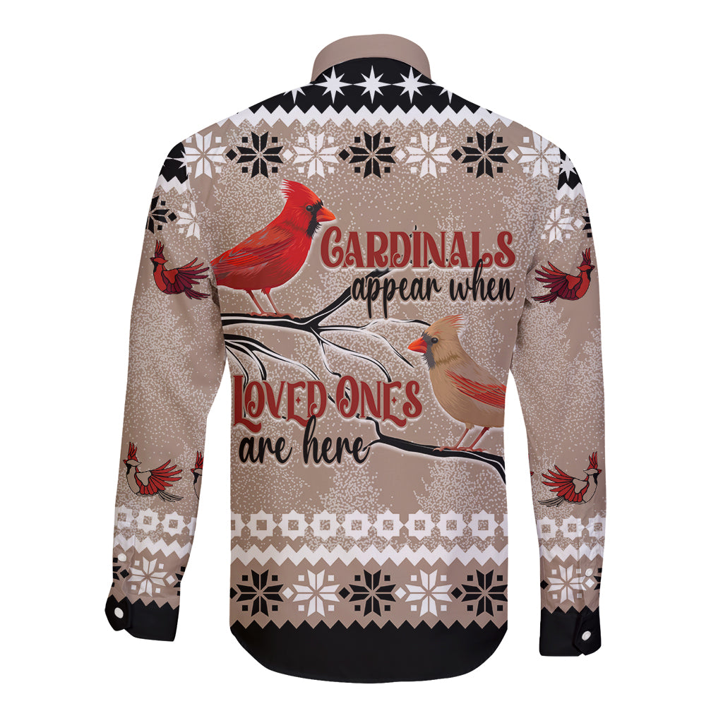 Chrismas Cardinal Birds Long Sleeve Button Shirt Cardinals Appear When Loved Ones Are Near - Wonder Print Shop