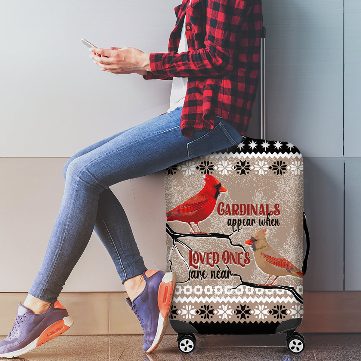 Chrismas Cardinal Birds Luggage Cover Cardinals Appear When Loved Ones Are Near - Wonder Print Shop