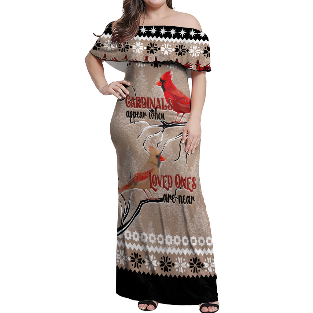 Chrismas Cardinal Birds Off Shoulder Maxi Dress Cardinals Appear When Loved Ones Are Near - Wonder Print Shop