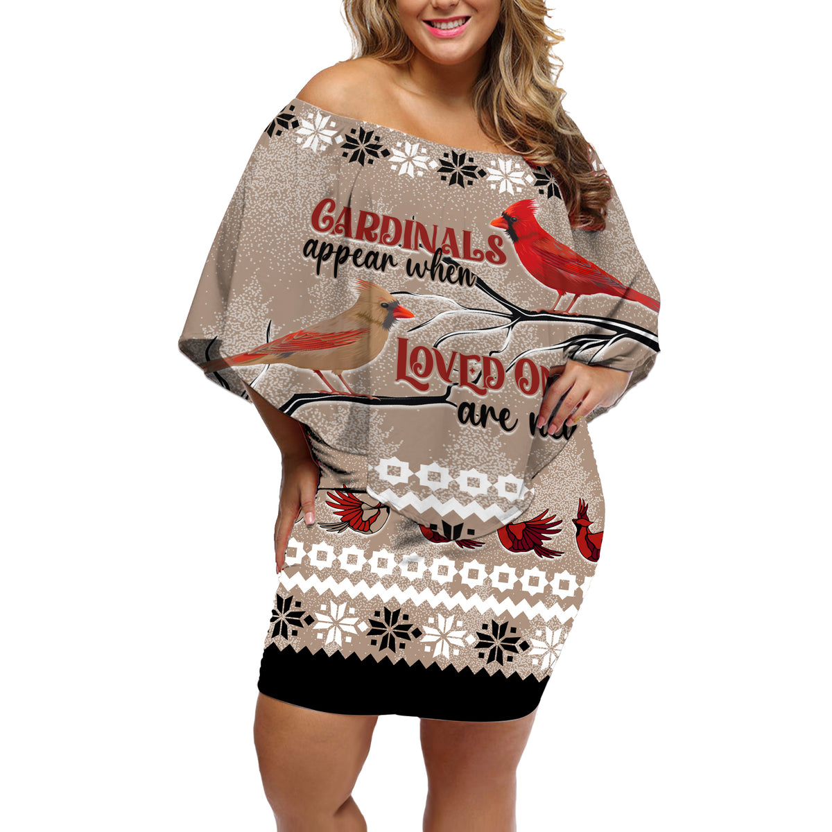 Chrismas Cardinal Birds Off Shoulder Short Dress Cardinals Appear When Loved Ones Are Near - Wonder Print Shop