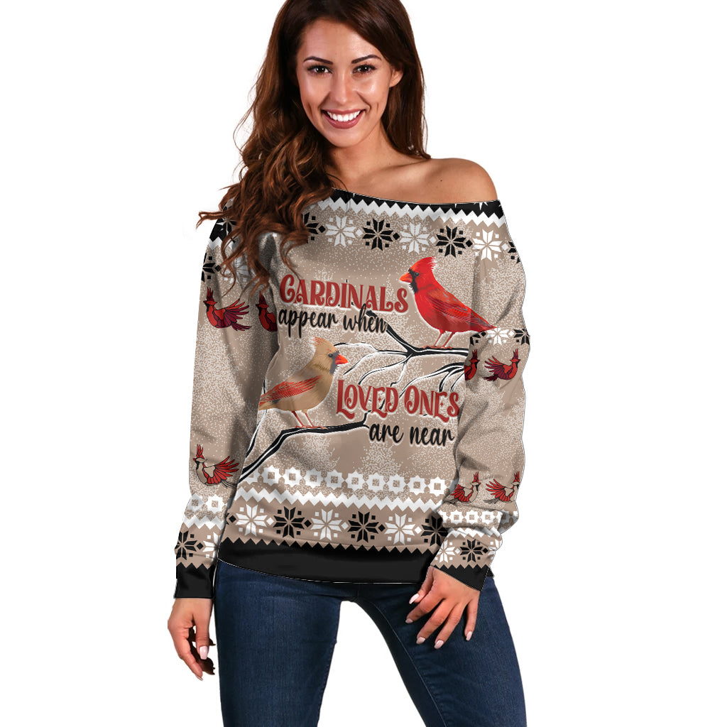 Chrismas Cardinal Birds Off Shoulder Sweater Cardinals Appear When Loved Ones Are Near - Wonder Print Shop