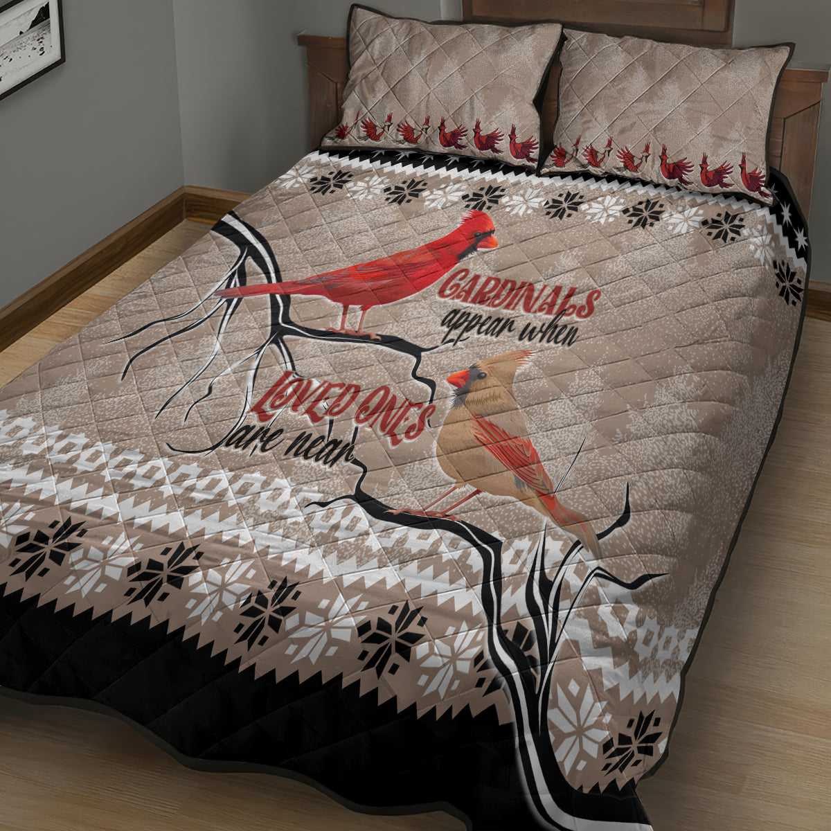Chrismas Cardinal Birds Quilt Bed Set Cardinals Appear When Loved Ones Are Near - Wonder Print Shop