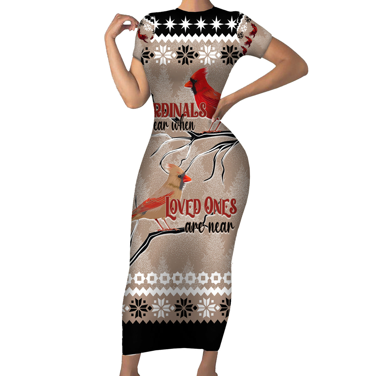 Chrismas Cardinal Birds Short Sleeve Bodycon Dress Cardinals Appear When Loved Ones Are Near - Wonder Print Shop