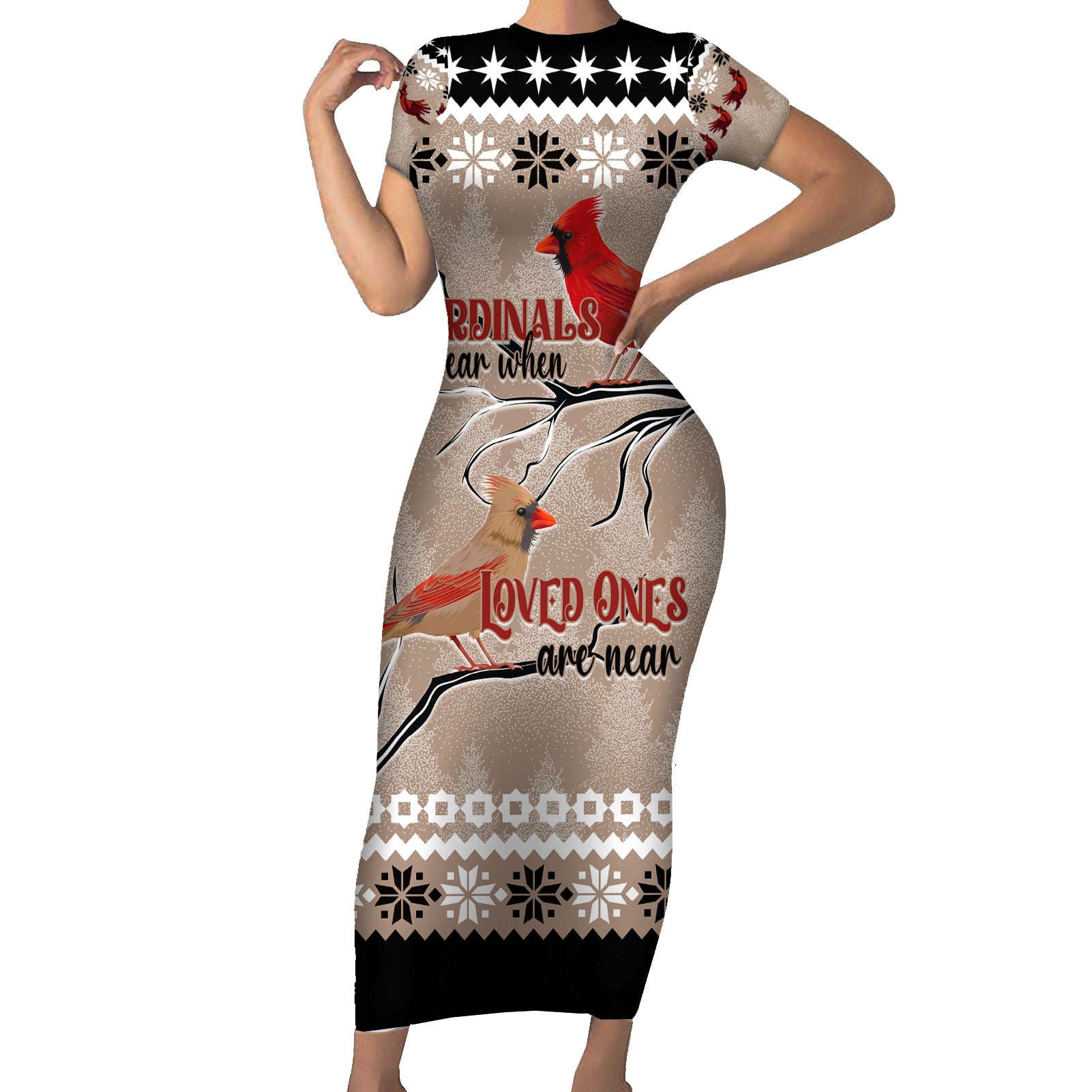 Chrismas Cardinal Birds Short Sleeve Bodycon Dress Cardinals Appear When Loved Ones Are Near - Wonder Print Shop