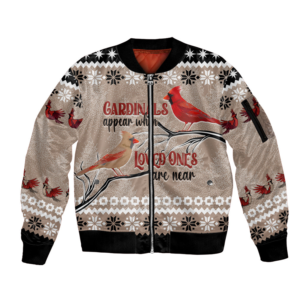 Chrismas Cardinal Birds Sleeve Zip Bomber Jacket Cardinals Appear When Loved Ones Are Near - Wonder Print Shop
