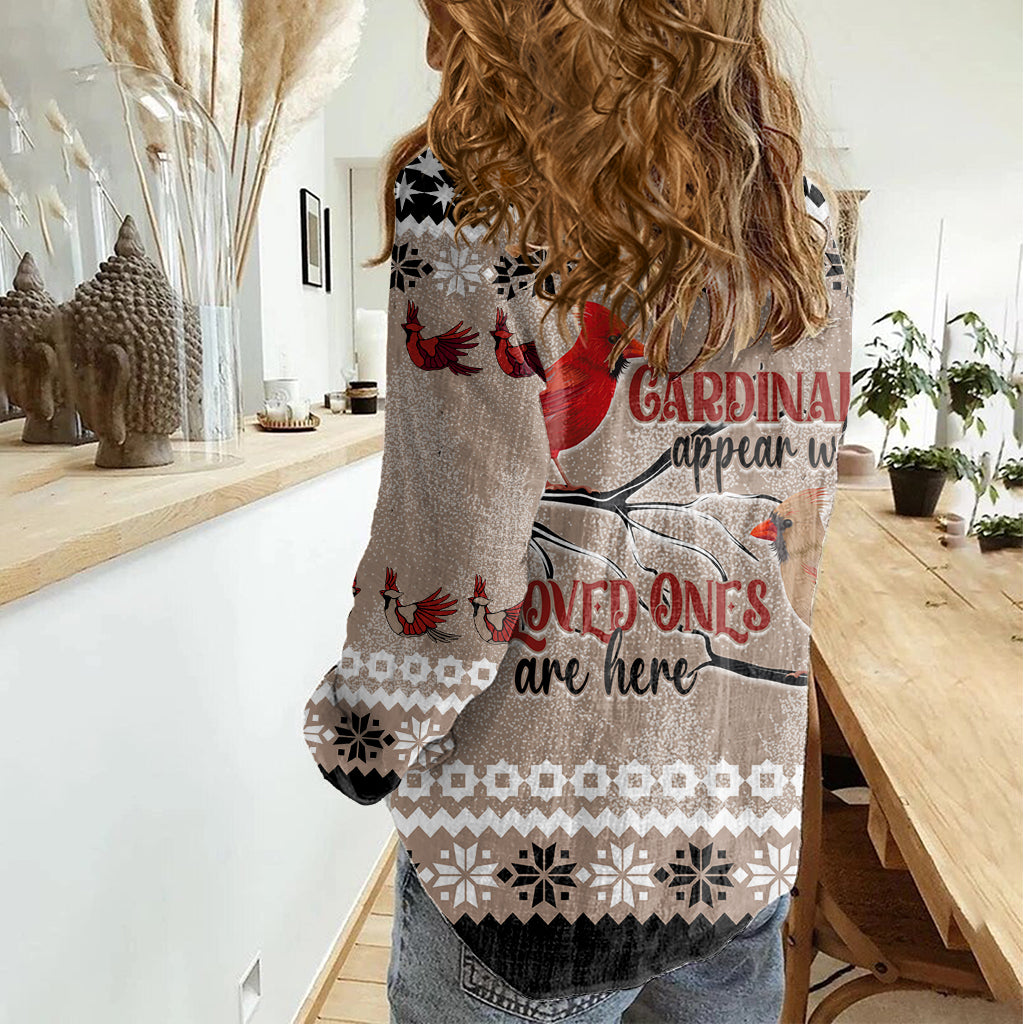 Chrismas Cardinal Birds Women Casual Shirt Cardinals Appear When Loved Ones Are Near - Wonder Print Shop