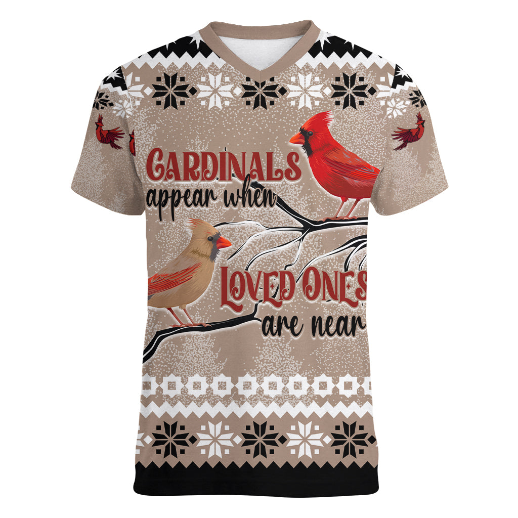 Chrismas Cardinal Birds Women V Neck T Shirt Cardinals Appear When Loved Ones Are Near - Wonder Print Shop