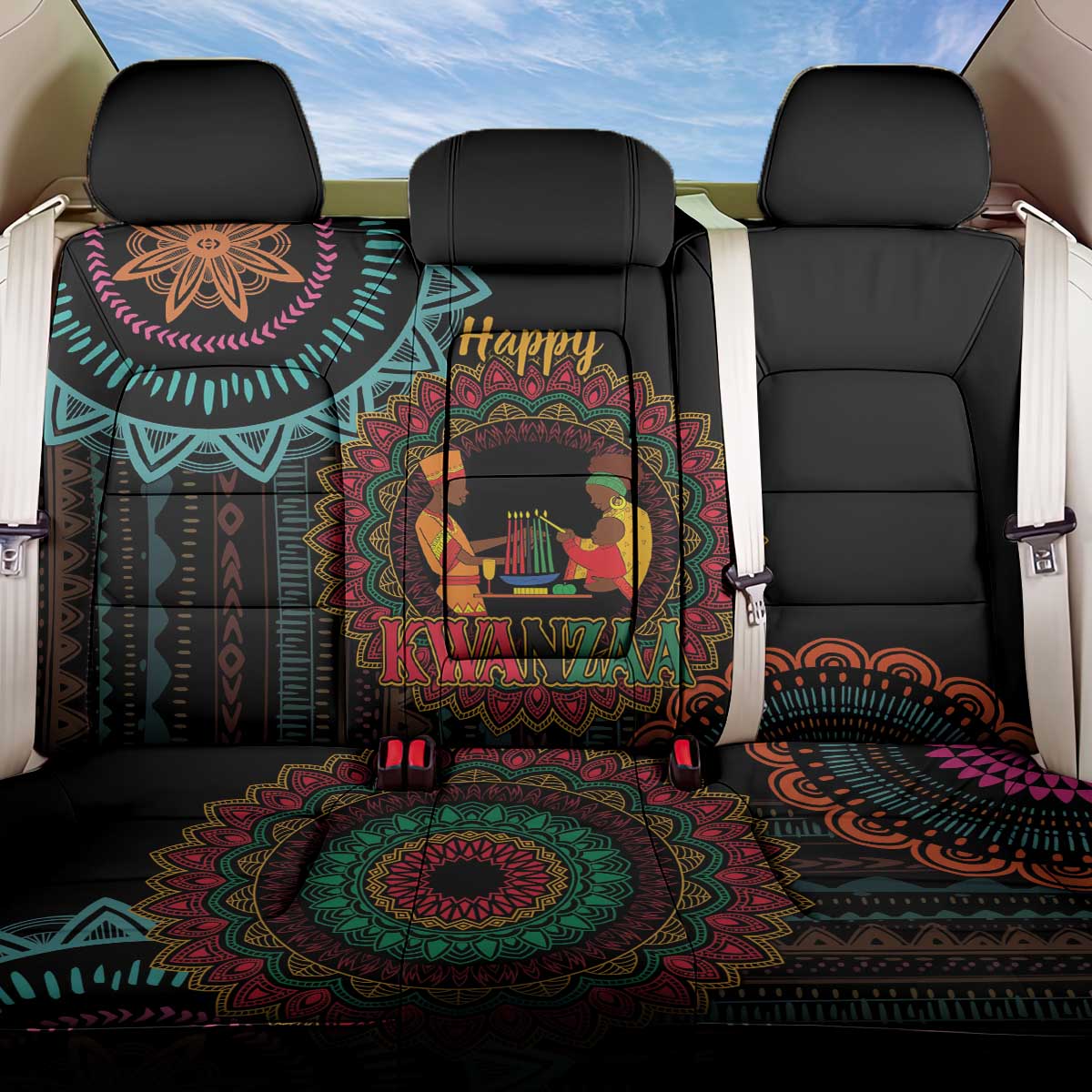 Happy Kwanzaa African Back Car Seat Cover Mandala Mix Nguzo Saba LT7 - Wonder Print Shop