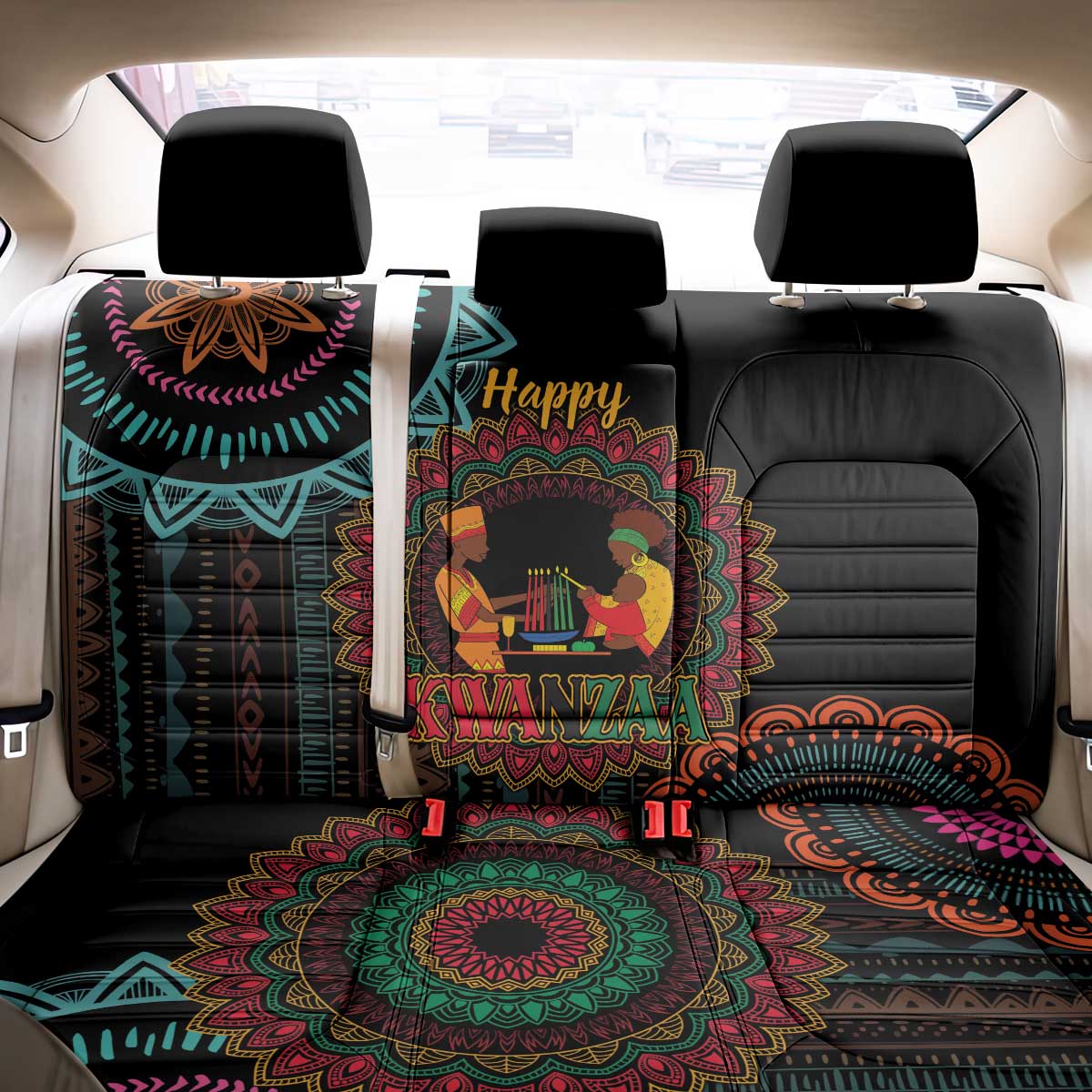 Happy Kwanzaa African Back Car Seat Cover Mandala Mix Nguzo Saba LT7 - Wonder Print Shop