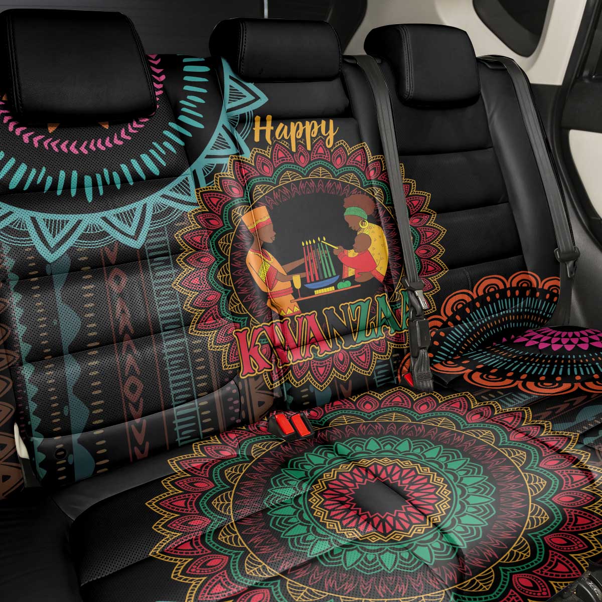 Happy Kwanzaa African Back Car Seat Cover Mandala Mix Nguzo Saba LT7 - Wonder Print Shop