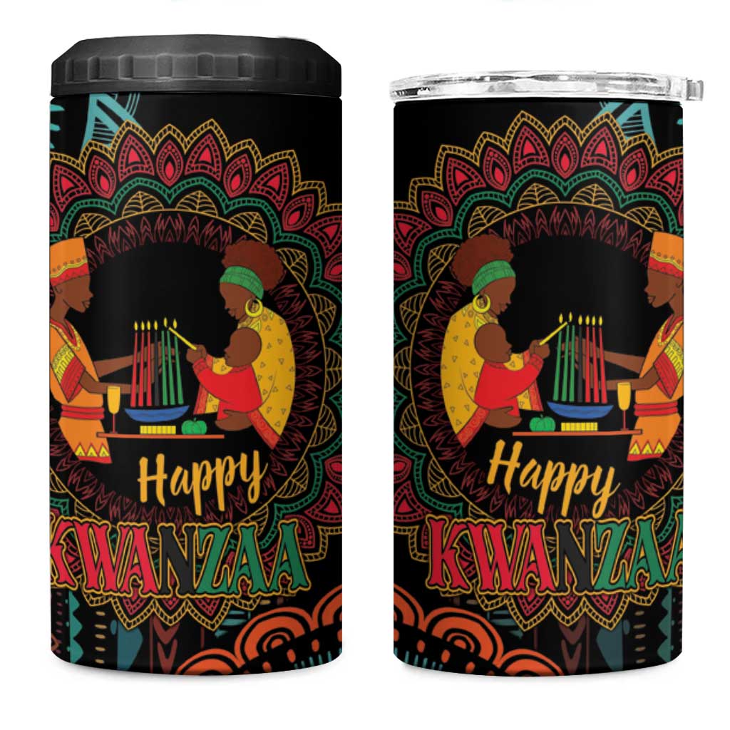 Happy Kwanzaa African 4 in 1 Can Cooler Tumbler Mandala Mix Nguzo Saba LT7 - Wonder Print Shop
