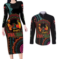 Happy Kwanzaa African Couples Matching Long Sleeve Bodycon Dress and Long Sleeve Button Shirt Mandala Mix Nguzo Saba LT7 - Wonder Print Shop