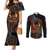 Happy Kwanzaa African Couples Matching Mermaid Dress and Long Sleeve Button Shirt Mandala Mix Nguzo Saba