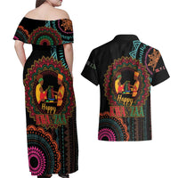 Happy Kwanzaa African Couples Matching Off Shoulder Maxi Dress and Hawaiian Shirt Mandala Mix Nguzo Saba LT7 - Wonder Print Shop