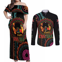 Happy Kwanzaa African Couples Matching Off Shoulder Maxi Dress and Long Sleeve Button Shirt Mandala Mix Nguzo Saba LT7 - Wonder Print Shop