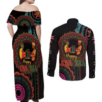 Happy Kwanzaa African Couples Matching Off Shoulder Maxi Dress and Long Sleeve Button Shirt Mandala Mix Nguzo Saba LT7 - Wonder Print Shop