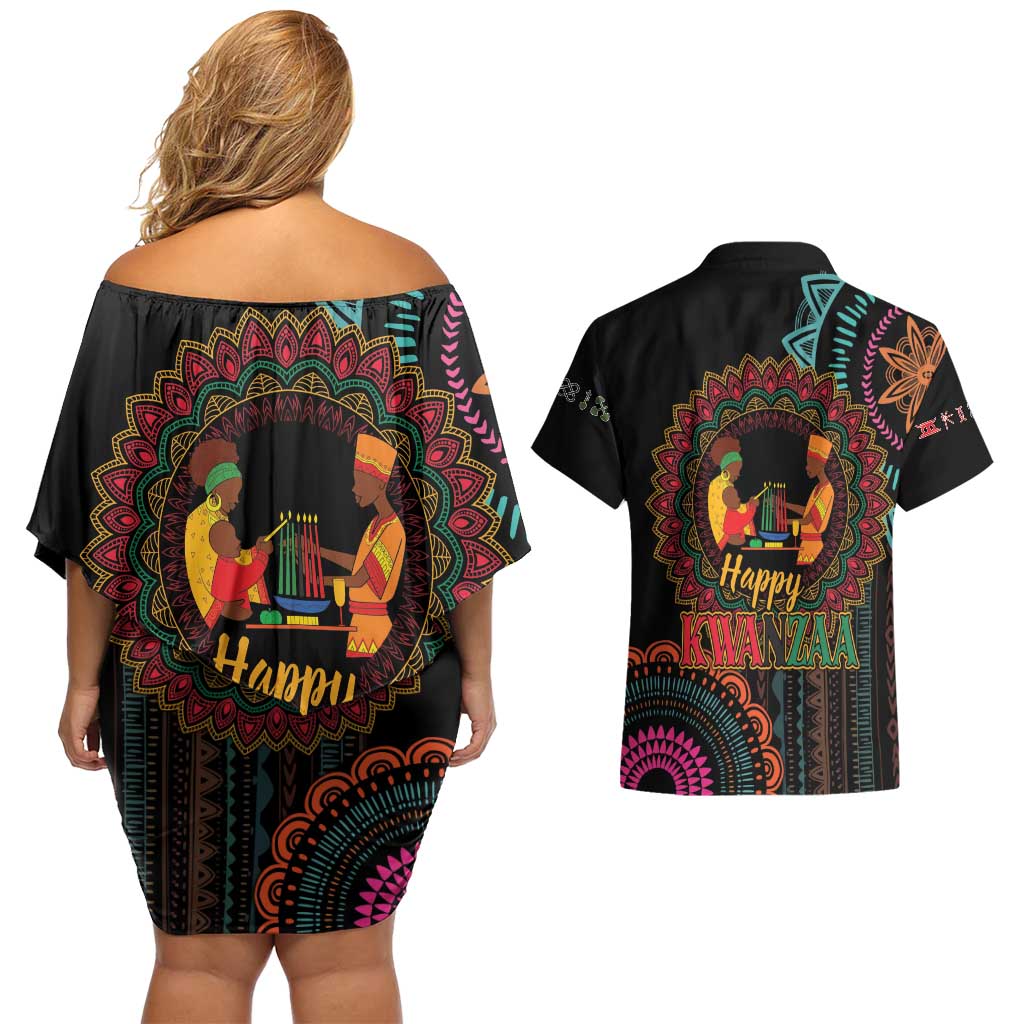 Happy Kwanzaa African Couples Matching Off Shoulder Short Dress and Hawaiian Shirt Mandala Mix Nguzo Saba LT7 - Wonder Print Shop