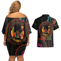 Happy Kwanzaa African Couples Matching Off Shoulder Short Dress and Hawaiian Shirt Mandala Mix Nguzo Saba LT7 - Wonder Print Shop