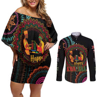 Happy Kwanzaa African Couples Matching Off Shoulder Short Dress and Long Sleeve Button Shirt Mandala Mix Nguzo Saba LT7 - Wonder Print Shop