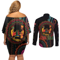 Happy Kwanzaa African Couples Matching Off Shoulder Short Dress and Long Sleeve Button Shirt Mandala Mix Nguzo Saba LT7 - Wonder Print Shop