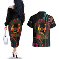 Happy Kwanzaa African Couples Matching Off The Shoulder Long Sleeve Dress and Hawaiian Shirt Mandala Mix Nguzo Saba LT7 - Wonder Print Shop