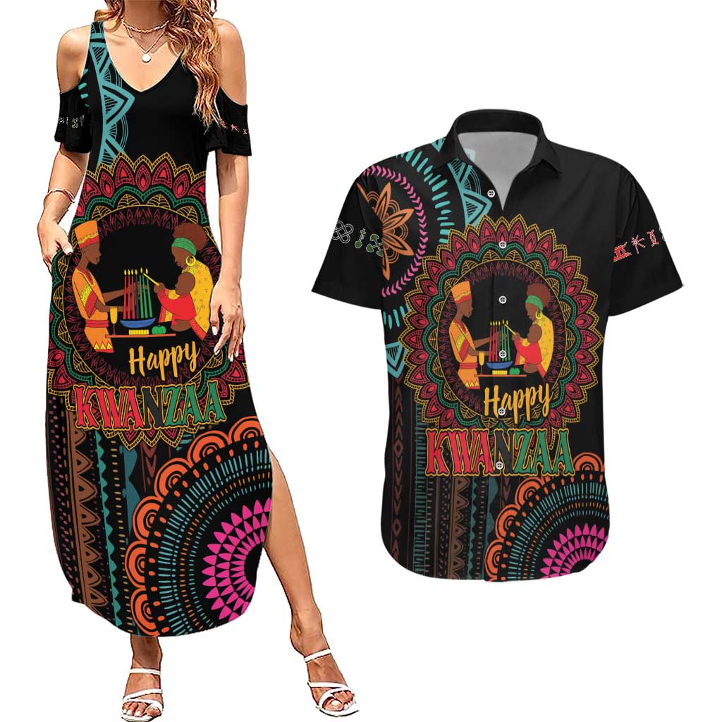 Happy Kwanzaa African Couples Matching Summer Maxi Dress and Hawaiian Shirt Mandala Mix Nguzo Saba LT7 - Wonder Print Shop