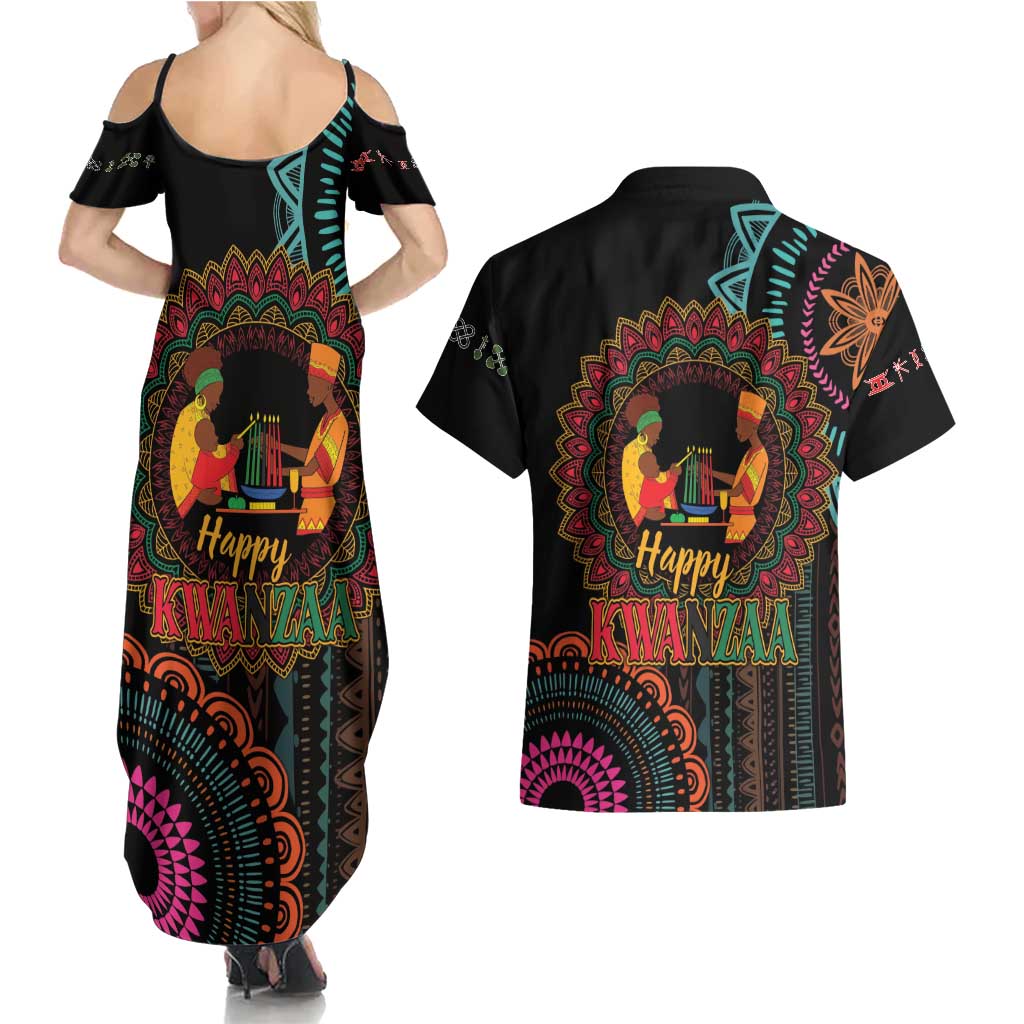 Happy Kwanzaa African Couples Matching Summer Maxi Dress and Hawaiian Shirt Mandala Mix Nguzo Saba LT7 - Wonder Print Shop