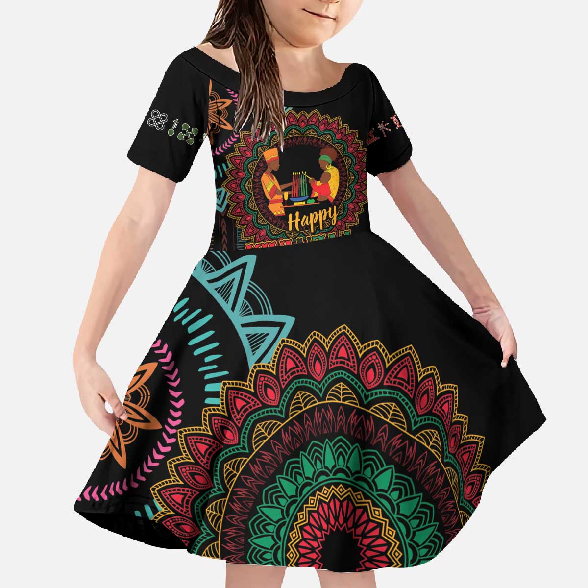 Happy Kwanzaa African Family Matching Off The Shoulder Long Sleeve Dress and Hawaiian Shirt Mandala Mix Nguzo Saba - Wonder Print Shop