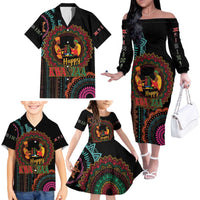 Happy Kwanzaa African Family Matching Off The Shoulder Long Sleeve Dress and Hawaiian Shirt Mandala Mix Nguzo Saba - Wonder Print Shop
