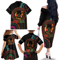 Happy Kwanzaa African Family Matching Off The Shoulder Long Sleeve Dress and Hawaiian Shirt Mandala Mix Nguzo Saba - Wonder Print Shop
