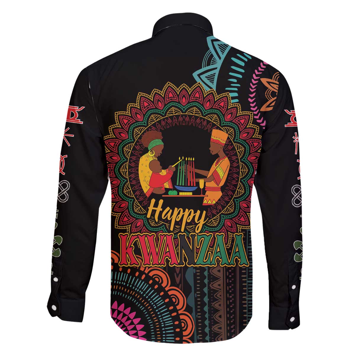 Happy Kwanzaa African Family Matching Off The Shoulder Long Sleeve Dress and Hawaiian Shirt Mandala Mix Nguzo Saba - Wonder Print Shop