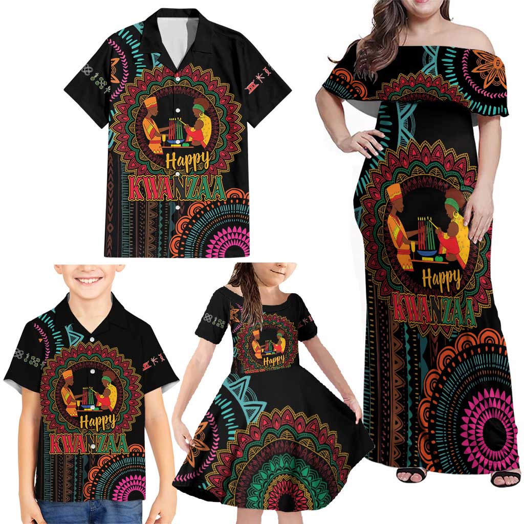 Happy Kwanzaa African Family Matching Off Shoulder Maxi Dress and Hawaiian Shirt Mandala Mix Nguzo Saba LT7 - Wonder Print Shop