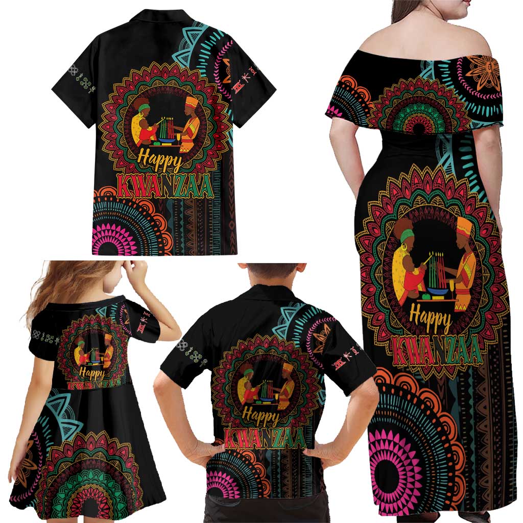 Happy Kwanzaa African Family Matching Off Shoulder Maxi Dress and Hawaiian Shirt Mandala Mix Nguzo Saba LT7 - Wonder Print Shop