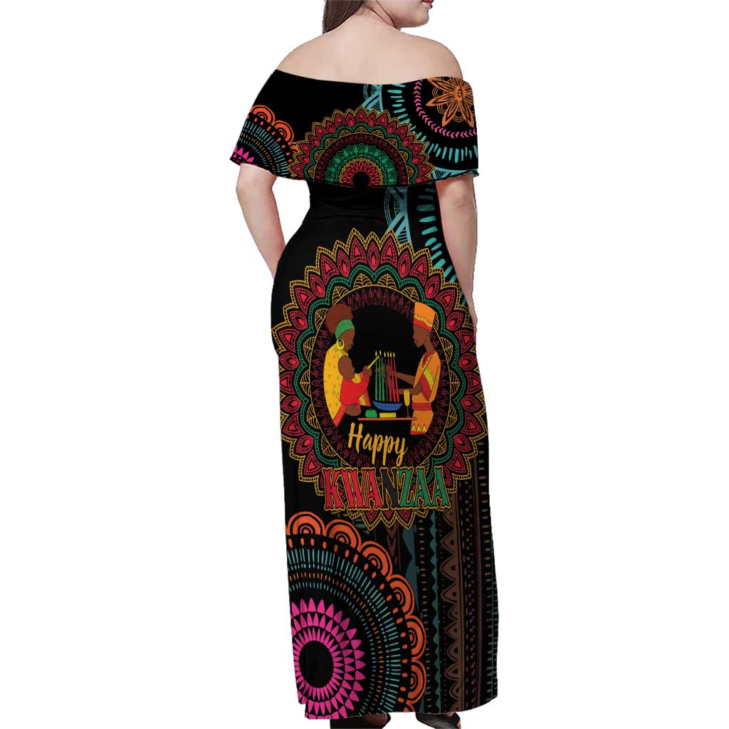 Happy Kwanzaa African Family Matching Off Shoulder Maxi Dress and Hawaiian Shirt Mandala Mix Nguzo Saba LT7 - Wonder Print Shop