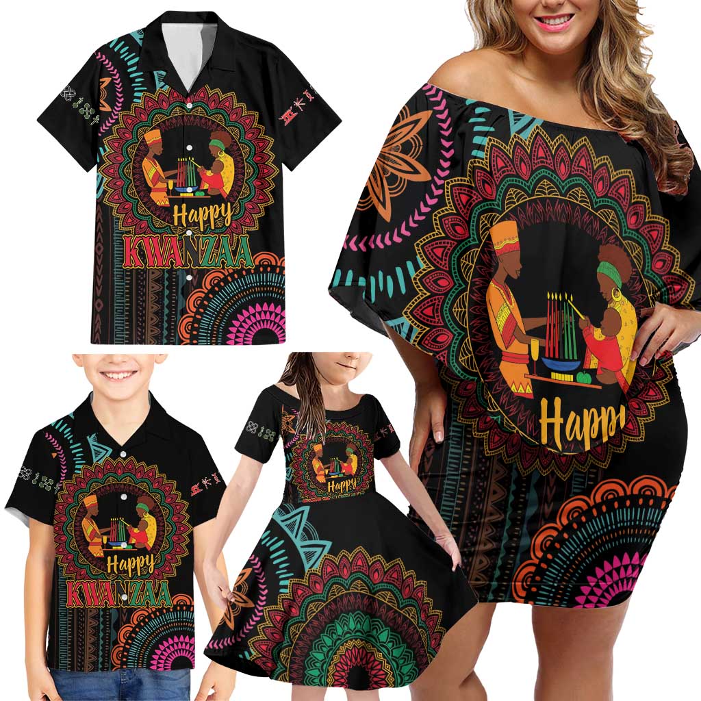 Happy Kwanzaa African Family Matching Off Shoulder Short Dress and Hawaiian Shirt Mandala Mix Nguzo Saba LT7 - Wonder Print Shop