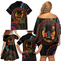 Happy Kwanzaa African Family Matching Off Shoulder Short Dress and Hawaiian Shirt Mandala Mix Nguzo Saba LT7 - Wonder Print Shop