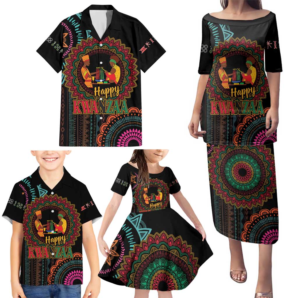 Happy Kwanzaa African Family Matching Puletasi and Hawaiian Shirt Mandala Mix Nguzo Saba - Wonder Print Shop