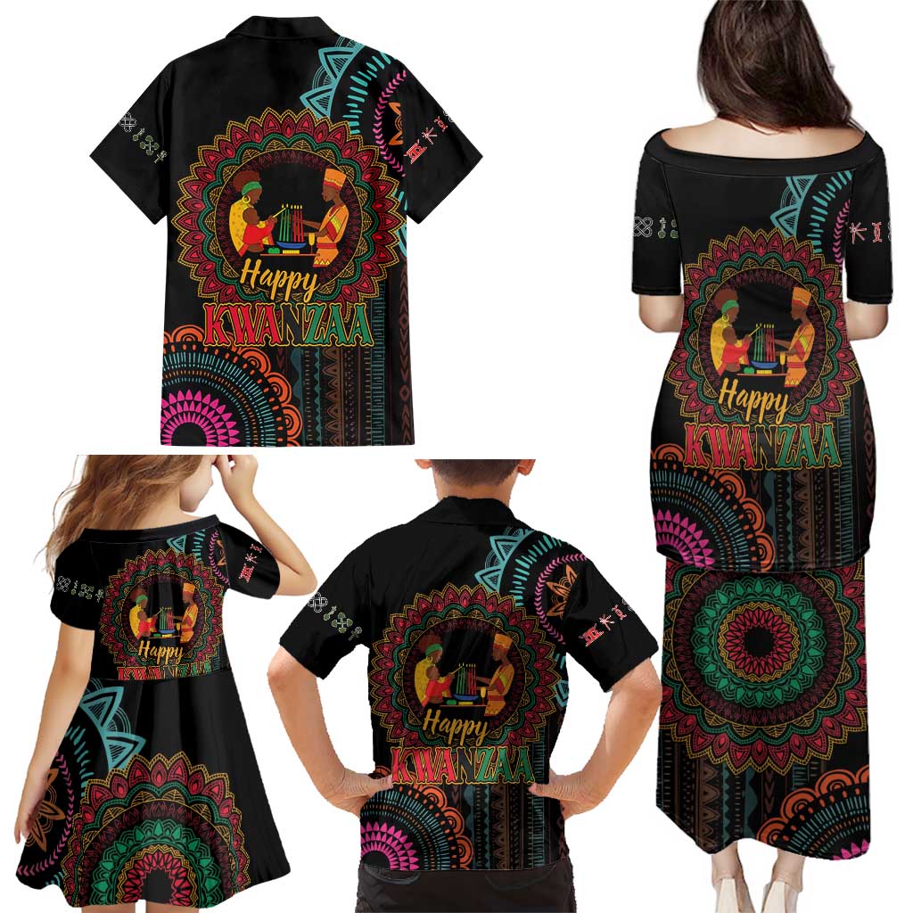 Happy Kwanzaa African Family Matching Puletasi and Hawaiian Shirt Mandala Mix Nguzo Saba - Wonder Print Shop