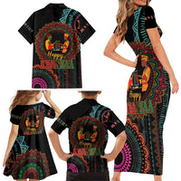 Happy Kwanzaa African Family Matching Short Sleeve Bodycon Dress and Hawaiian Shirt Mandala Mix Nguzo Saba - Wonder Print Shop
