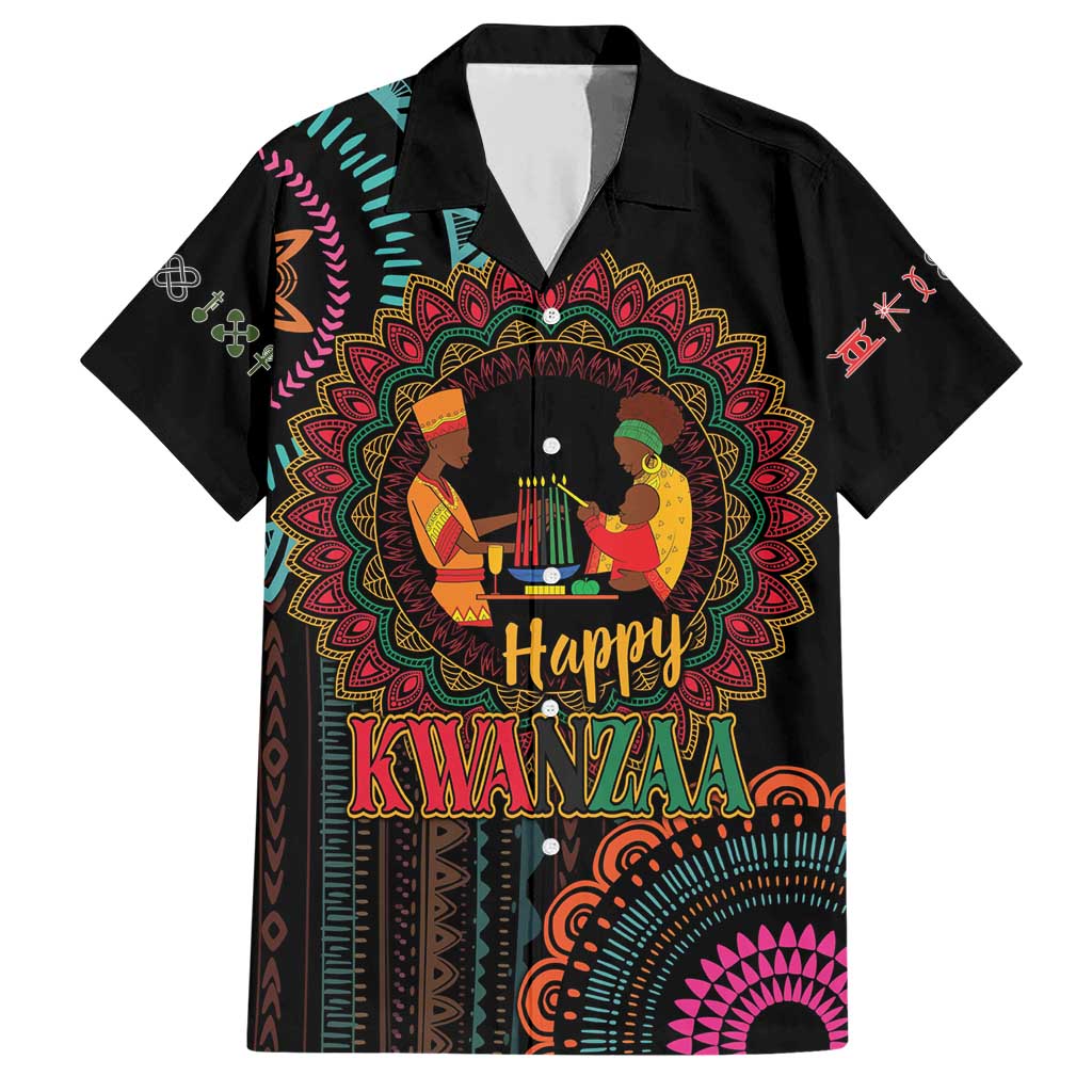 Happy Kwanzaa African Family Matching Short Sleeve Bodycon Dress and Hawaiian Shirt Mandala Mix Nguzo Saba - Wonder Print Shop