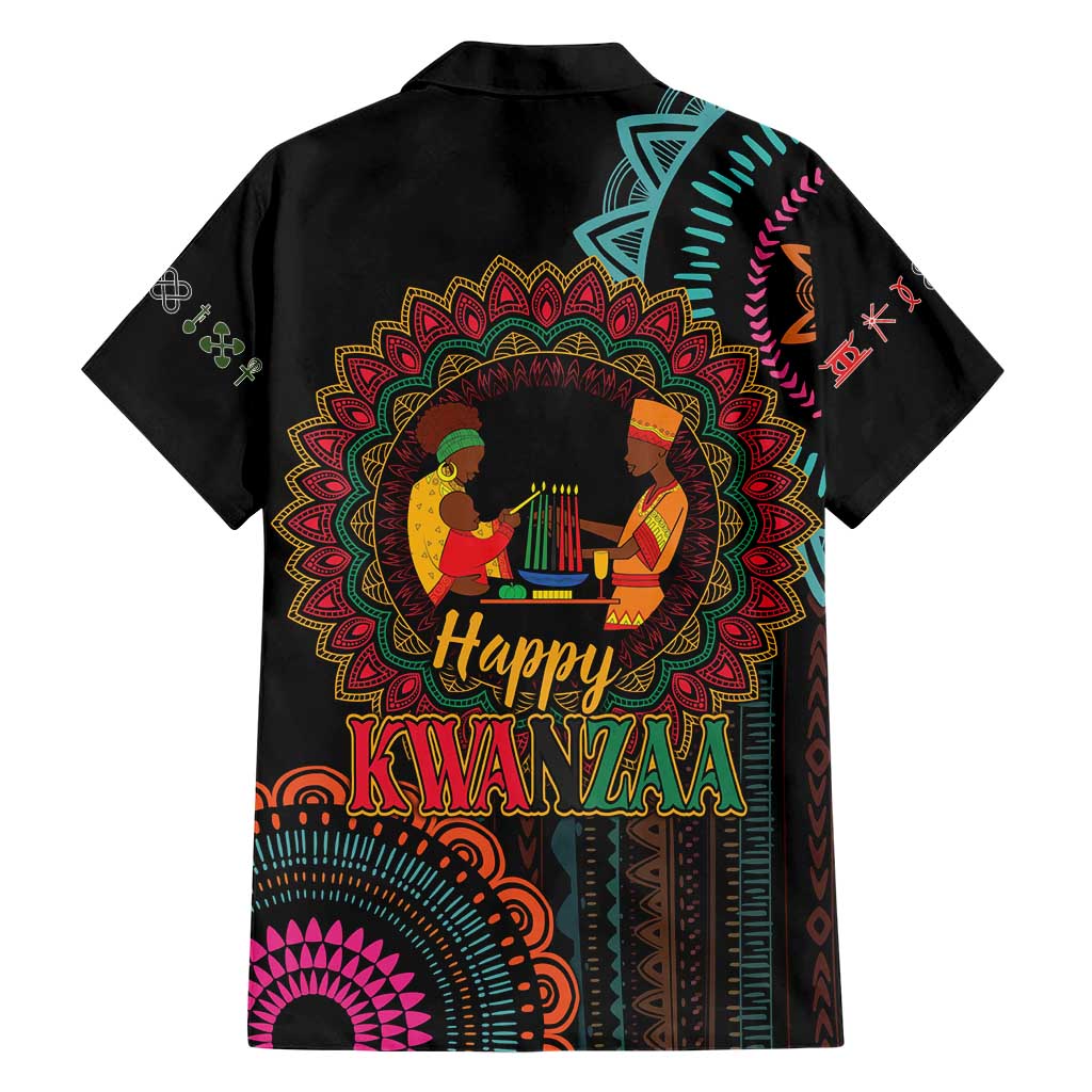 Happy Kwanzaa African Family Matching Short Sleeve Bodycon Dress and Hawaiian Shirt Mandala Mix Nguzo Saba - Wonder Print Shop