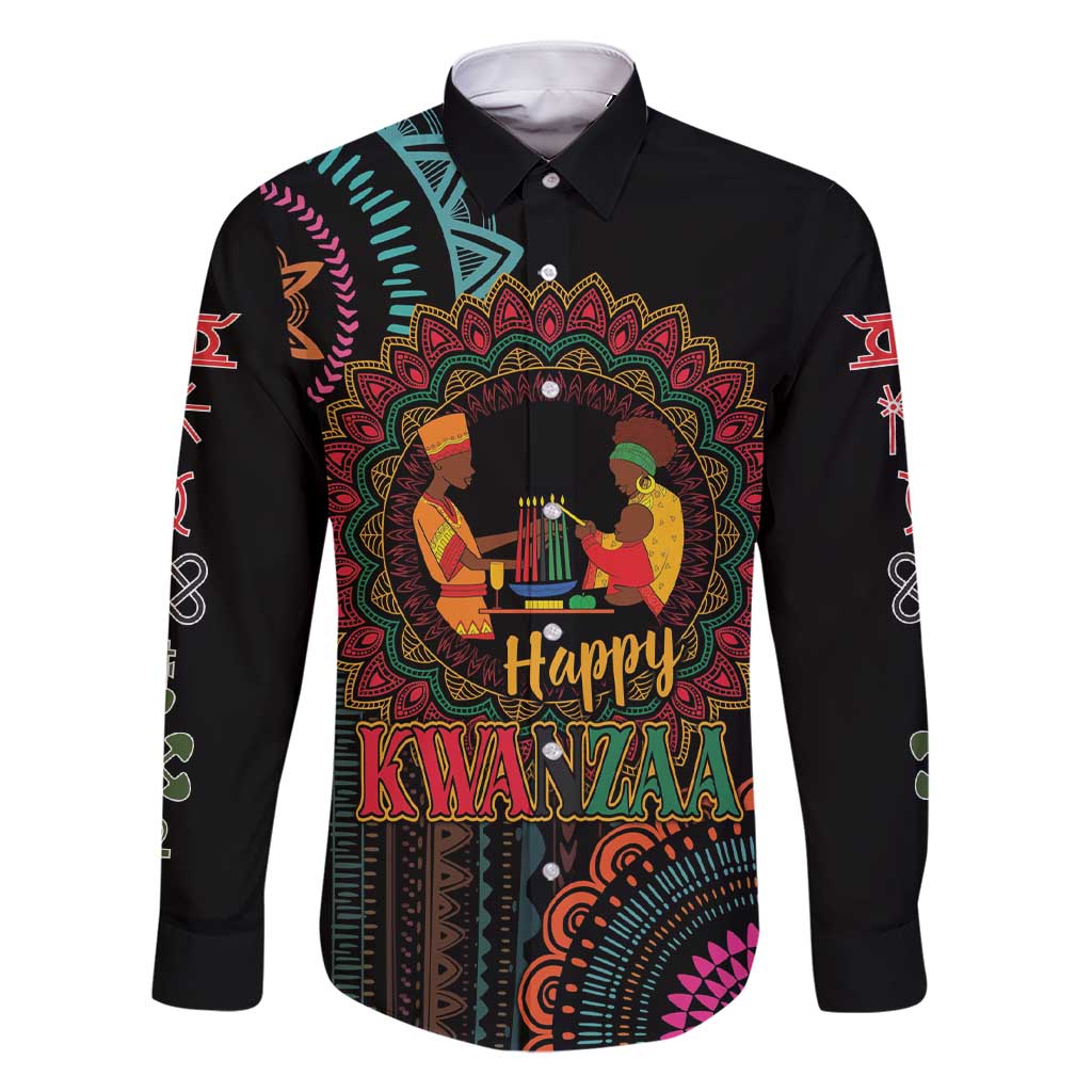 Happy Kwanzaa African Family Matching Short Sleeve Bodycon Dress and Hawaiian Shirt Mandala Mix Nguzo Saba - Wonder Print Shop