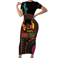 Happy Kwanzaa African Family Matching Short Sleeve Bodycon Dress and Hawaiian Shirt Mandala Mix Nguzo Saba - Wonder Print Shop
