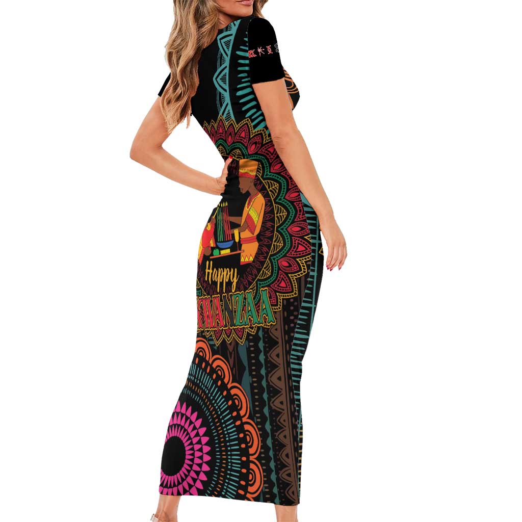 Happy Kwanzaa African Family Matching Short Sleeve Bodycon Dress and Hawaiian Shirt Mandala Mix Nguzo Saba - Wonder Print Shop