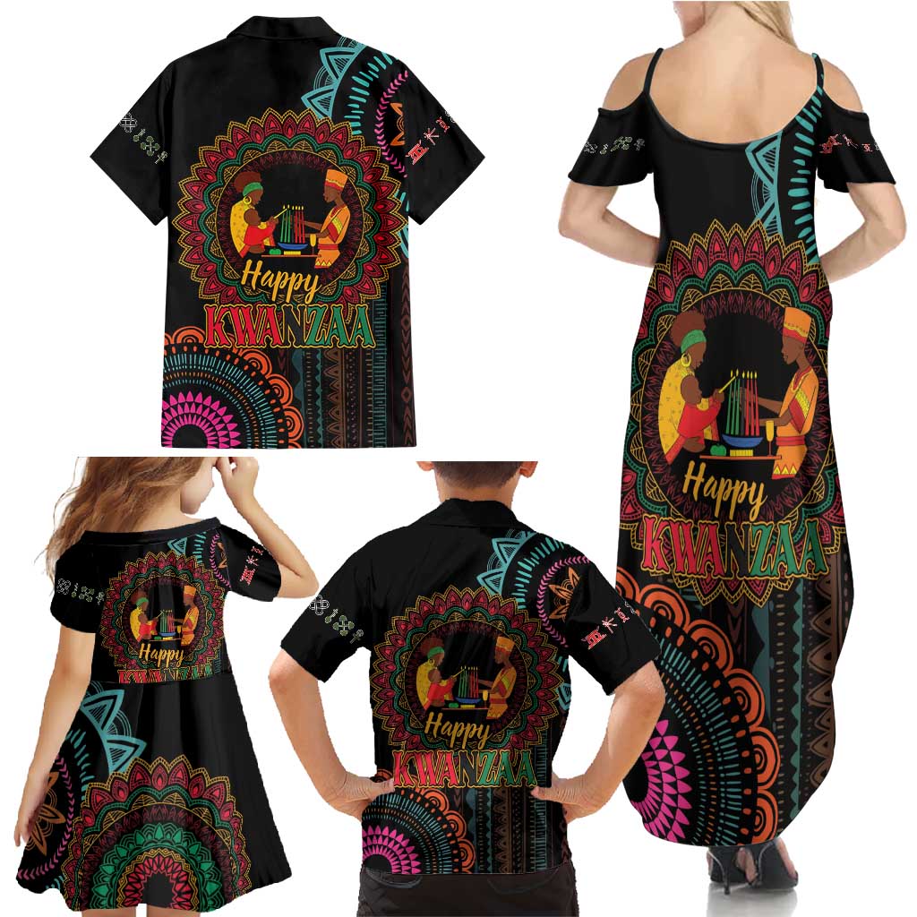 Happy Kwanzaa African Family Matching Summer Maxi Dress and Hawaiian Shirt Mandala Mix Nguzo Saba - Wonder Print Shop