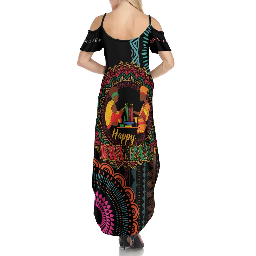 Happy Kwanzaa African Family Matching Summer Maxi Dress and Hawaiian Shirt Mandala Mix Nguzo Saba - Wonder Print Shop