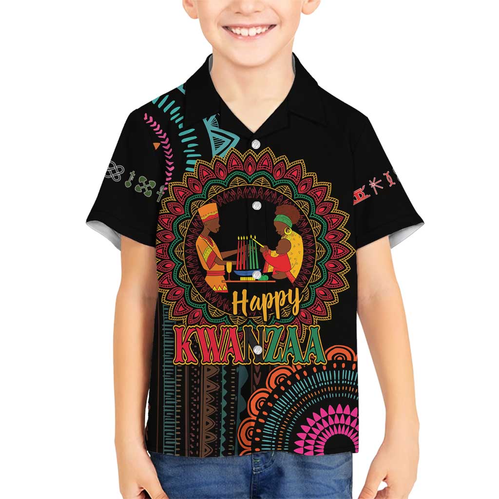 Happy Kwanzaa African Family Matching Summer Maxi Dress and Hawaiian Shirt Mandala Mix Nguzo Saba - Wonder Print Shop